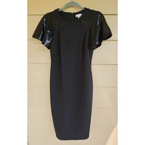 Calvin Klein Luxury Black Sequin Short Sleeve Cocktail Pencil Dress Sz 2